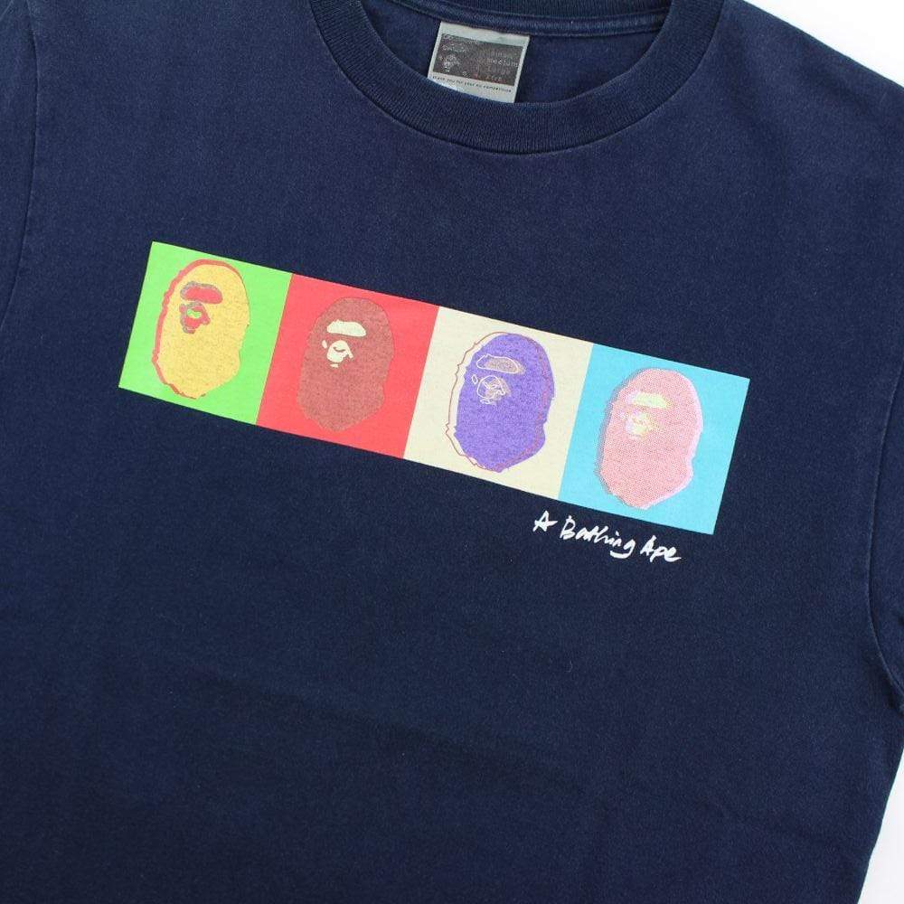 Bape Andy Warhol Big Ape Logos Tee Navy - SaruGeneral