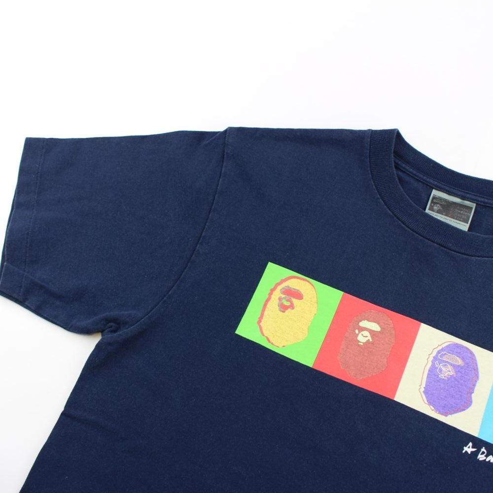 Bape Andy Warhol Big Ape Logos Tee Navy - SaruGeneral