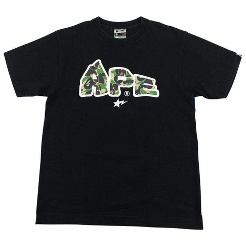 T-shirt Bape ABC Green Camo Ape avec logo texte noir