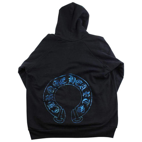 sweat à capuche fer à cheval bleu Chrome Hearts noir