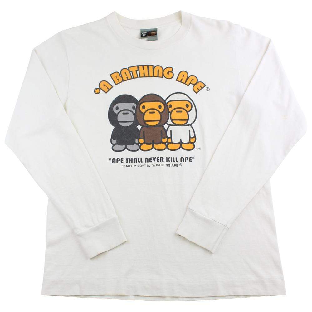 bape black white brown generals logo LS white - SaruGeneral