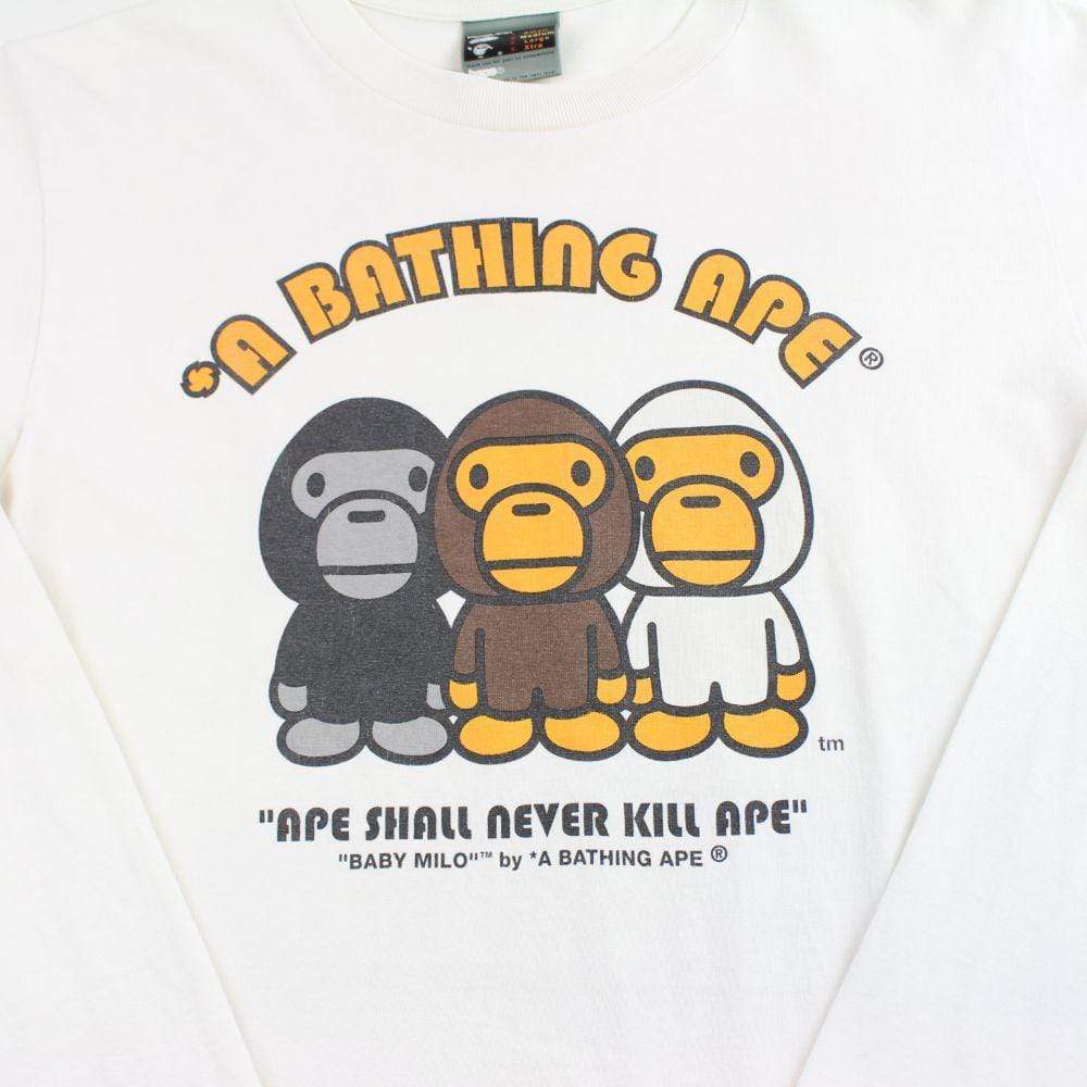 bape black white brown generals logo LS white - SaruGeneral