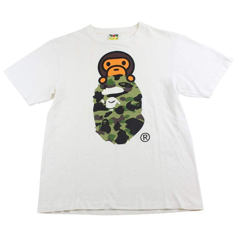 T-shirt Bape Baby Milo 1st vert camouflage avec logo Big Ape blanc