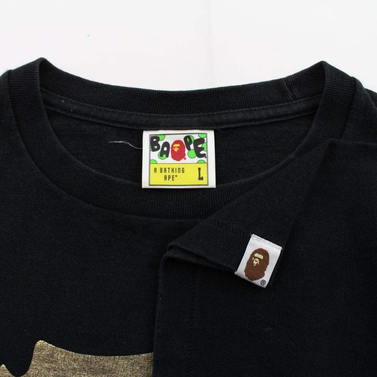 Bape Gold Foil Ape Face Logo Tee Black - SaruGeneral