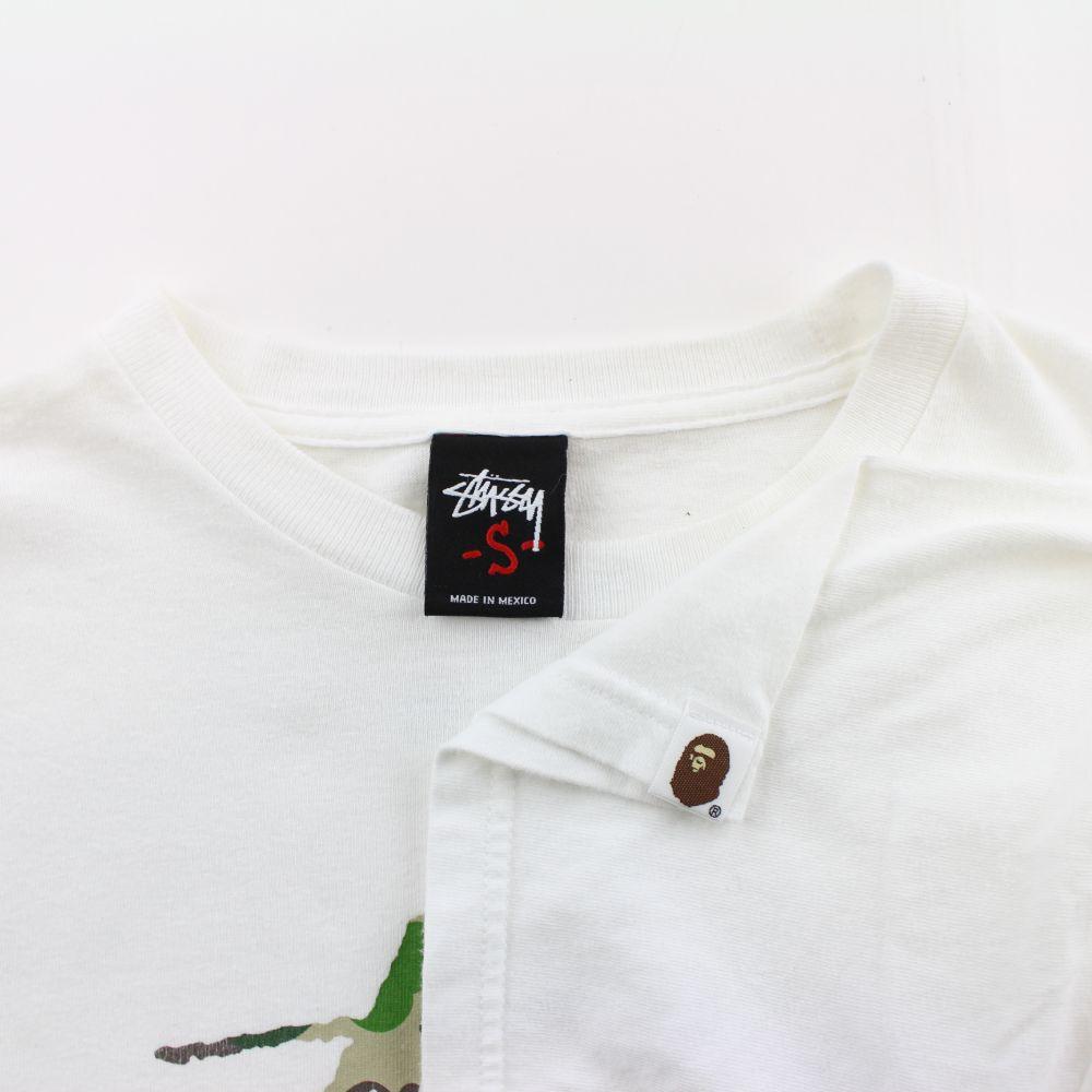 Bape x Stussy Green Camo Logo Tee White - SaruGeneral
