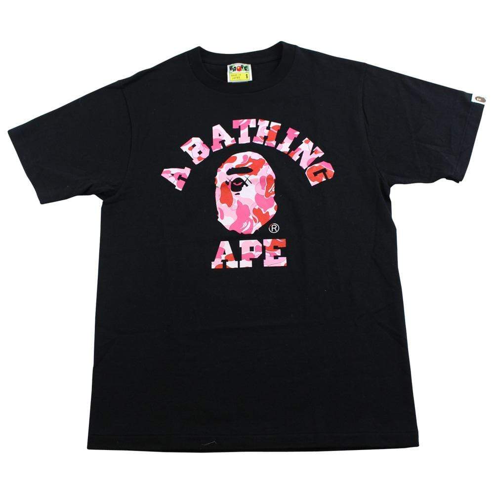 Bape x Kaws x Original Fake Pink Camo College Logo Tee Black - SaruGeneral