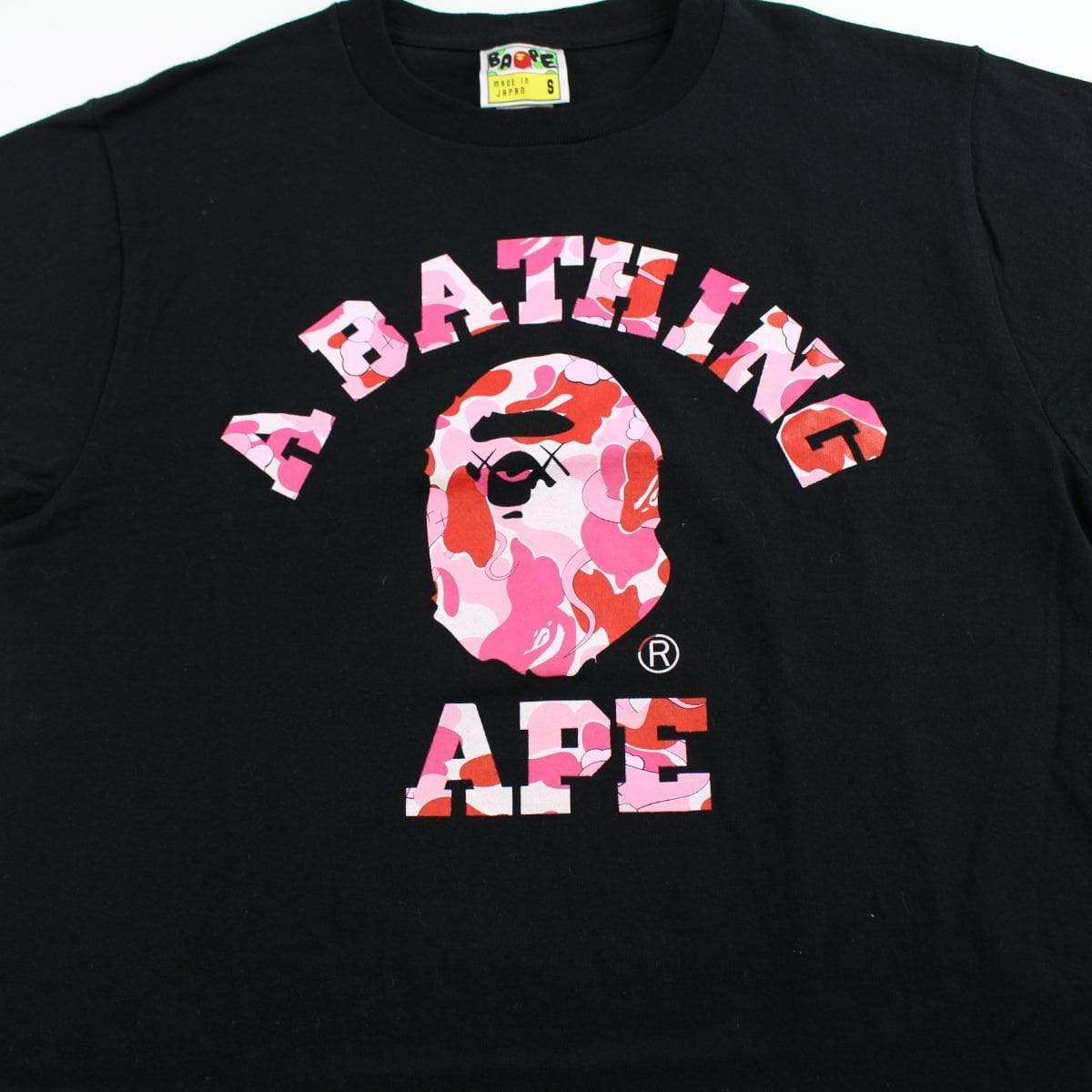 Bape x Kaws x Original Fake Pink Camo College Logo Tee Black - SaruGeneral