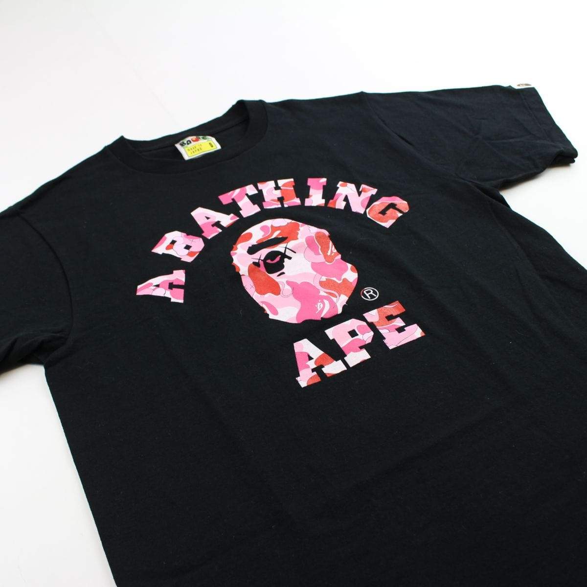 Bape x Kaws x Original Fake Pink Camo College Logo Tee Black - SaruGeneral