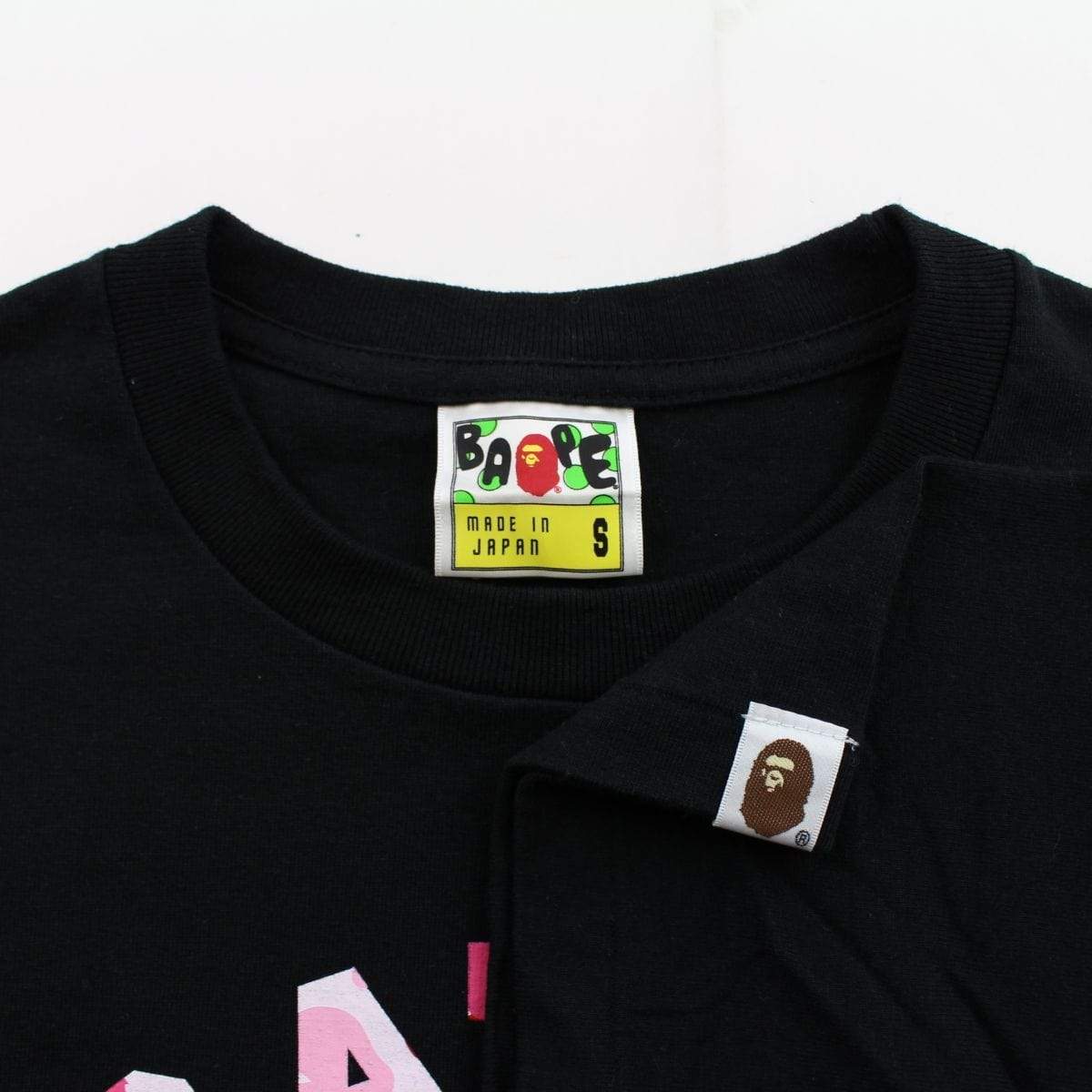 Bape x Kaws x Original Fake Pink Camo College Logo Tee Black - SaruGeneral