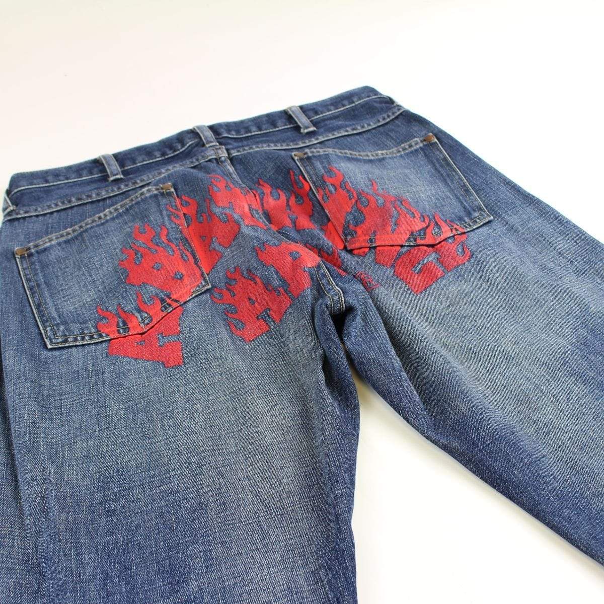 Bape Red Flame Denim Jeans - SaruGeneral