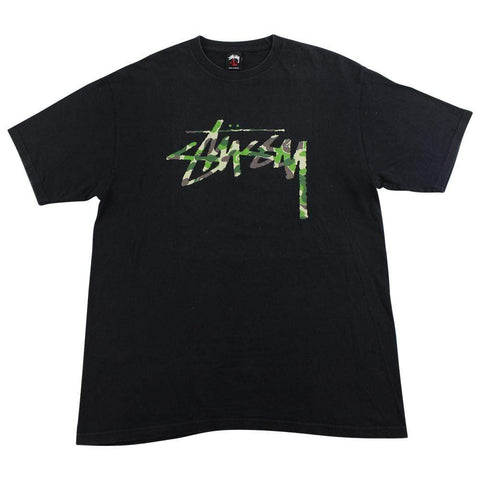Bape x Stussy 20th Anni Green Camo Tee Black