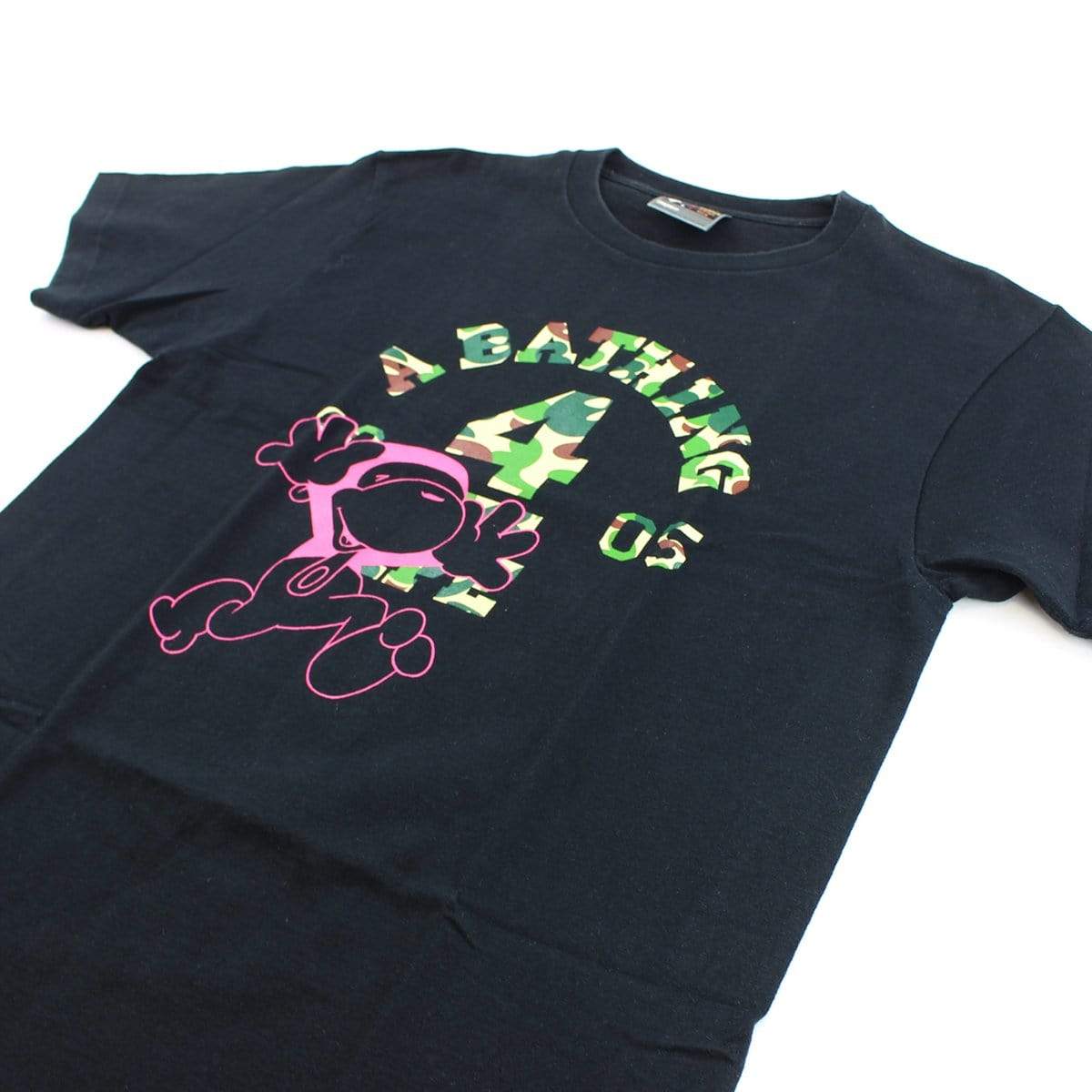 Bape ABC Green Camo Pink Milo 4 College Logo Tee Black - SaruGeneral