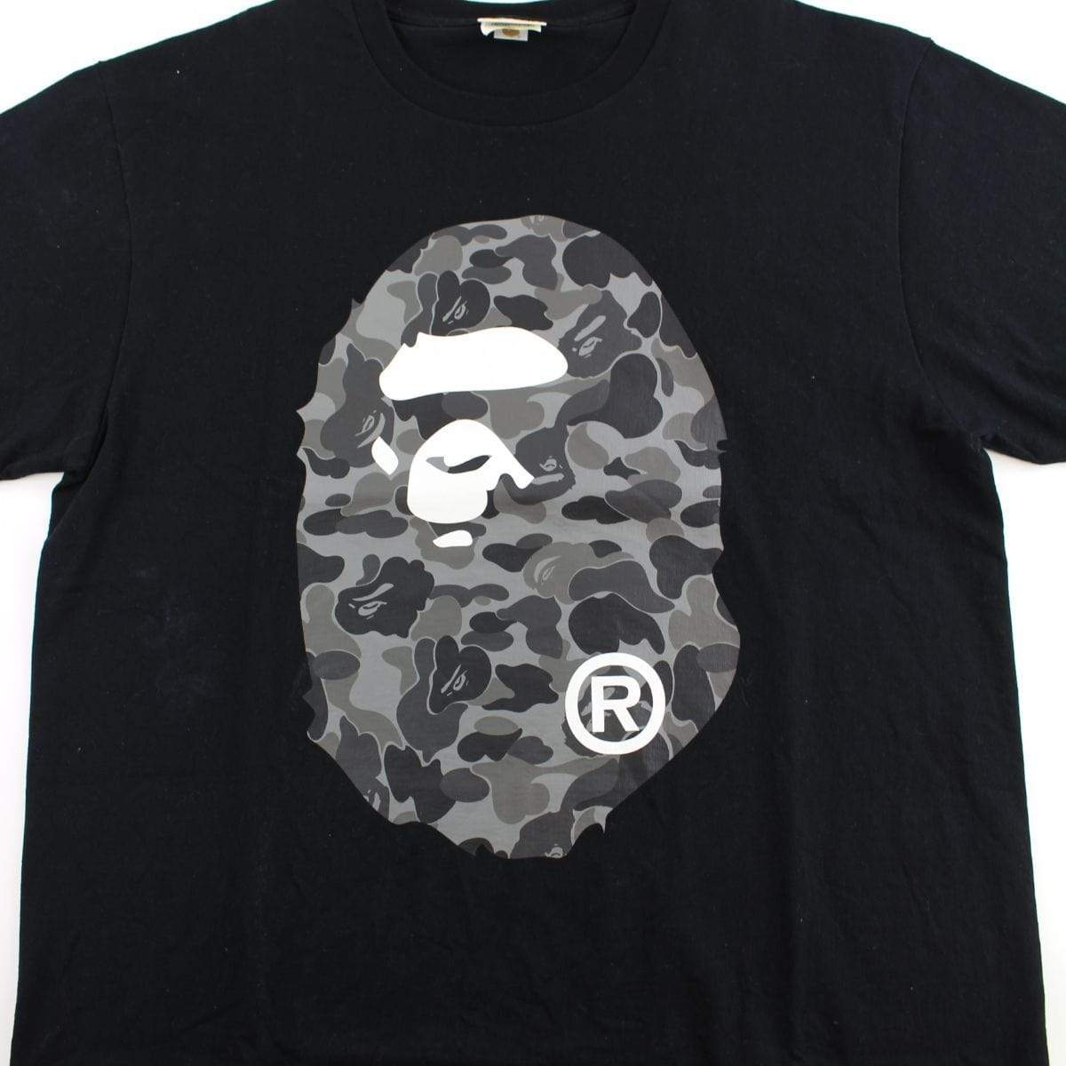 Bape ABC Grey Camo Big Ape Logo Tee Black - SaruGeneral