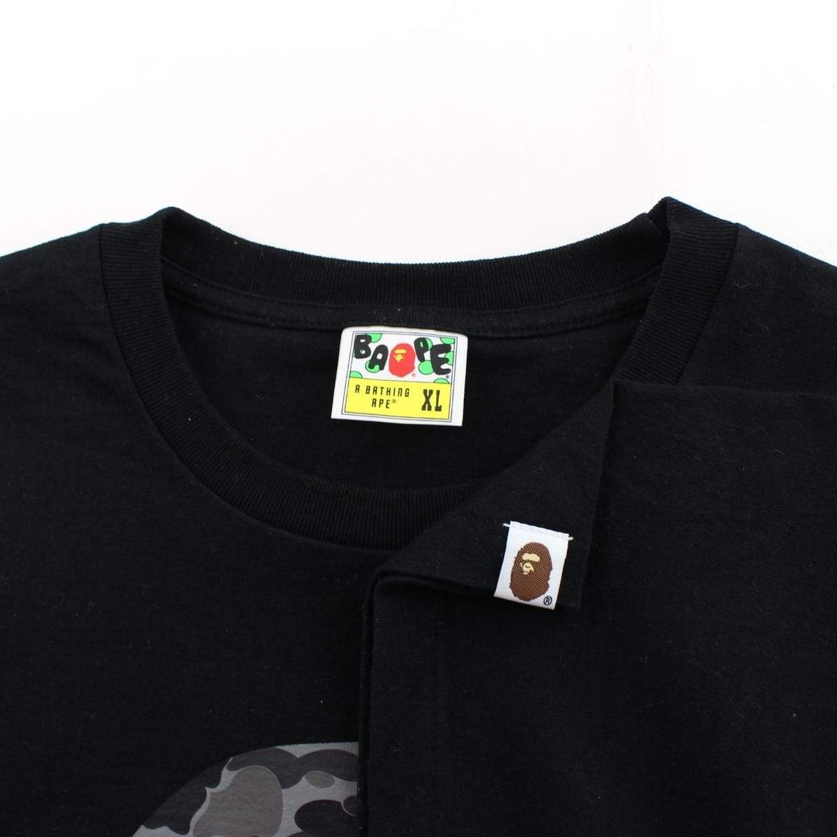 Bape ABC Grey Camo Big Ape Logo Tee Black - SaruGeneral