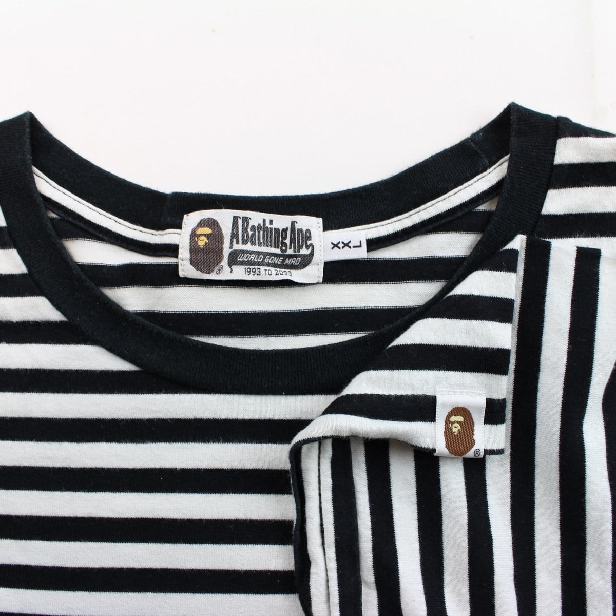 bape gold DSM point head logo stripe tee - SaruGeneral