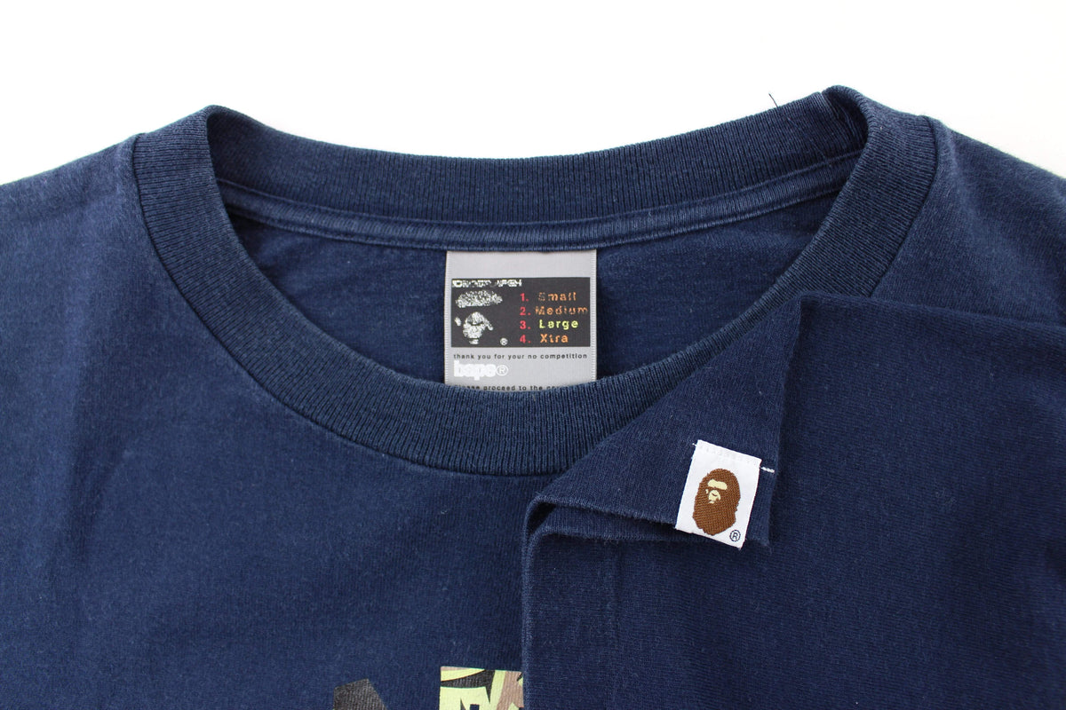 Bape Yellow Toxic Camo College Logo Tee Navy - SaruGeneral