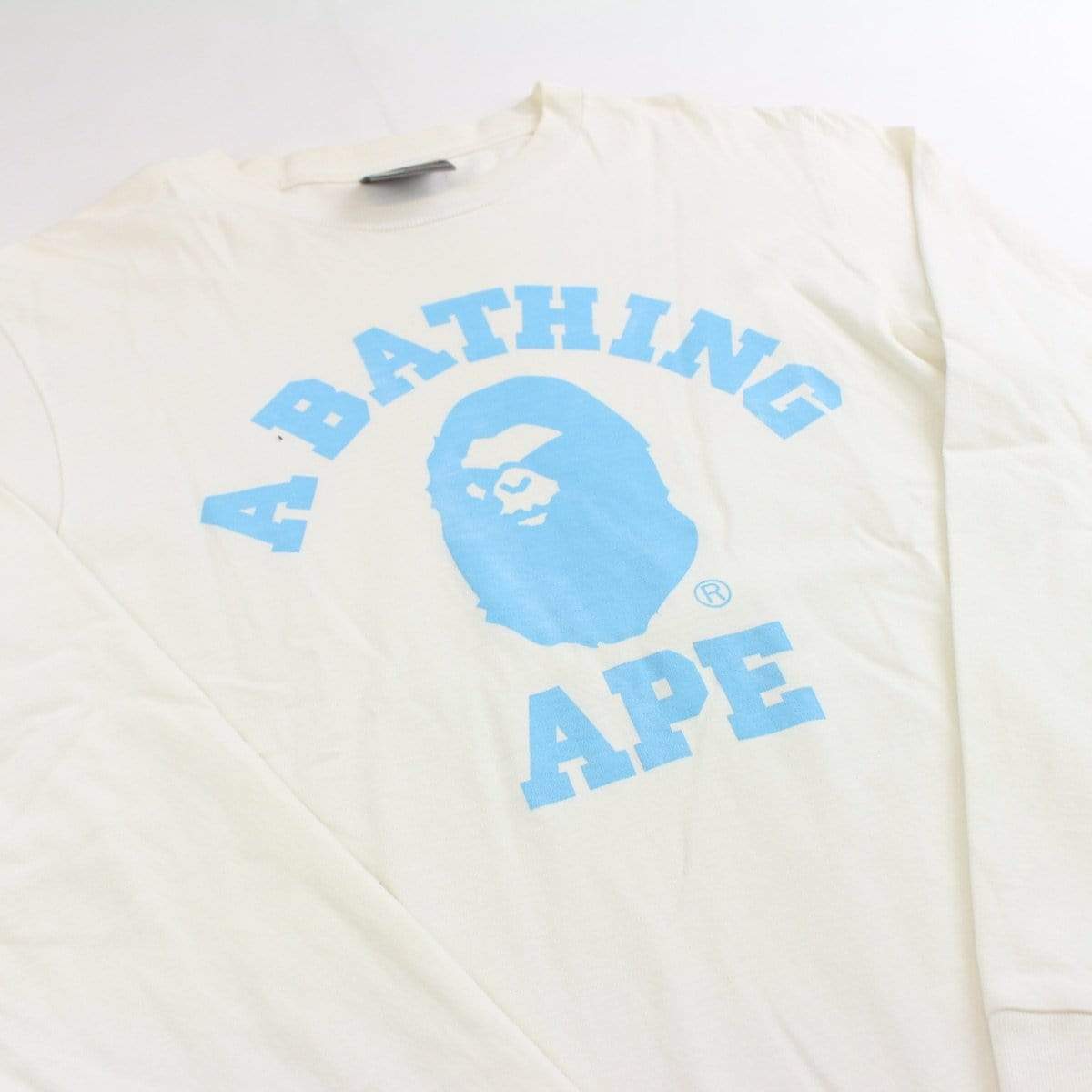 bape blue angry face college logo ls white - SaruGeneral
