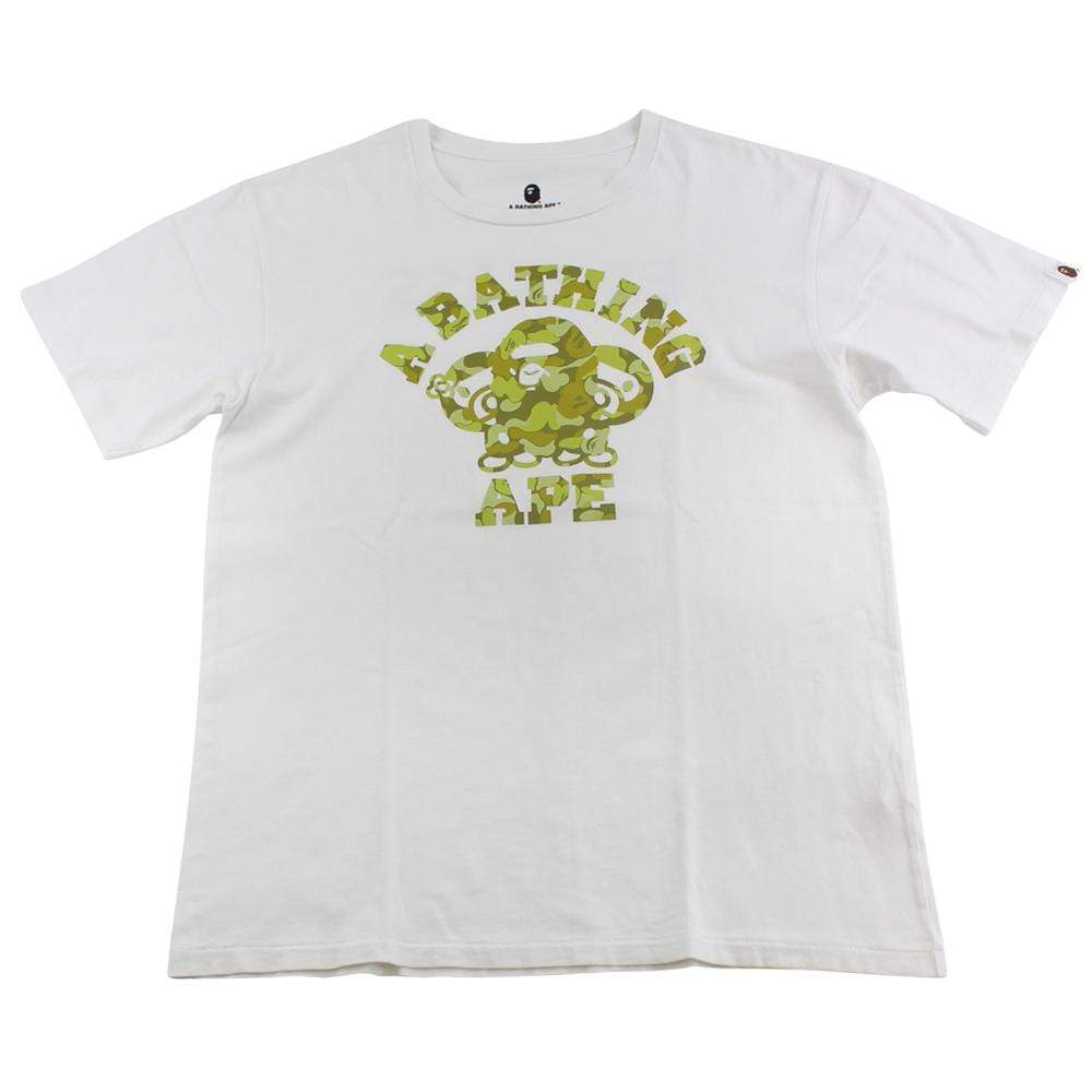 Bape ABC Yellow plaid Camo Milo College Logo Tee White - SaruGeneral