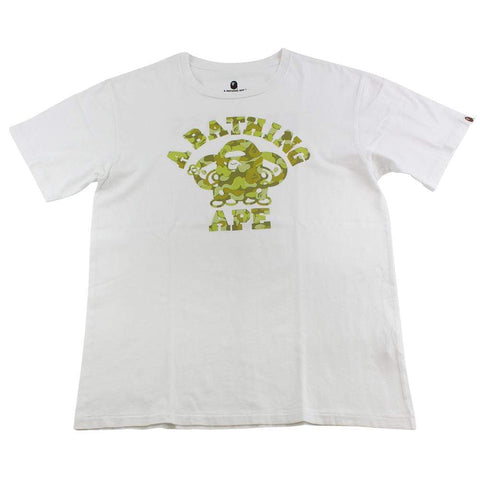 T-shirt Bape ABC à carreaux jaunes et camouflage avec logo Milo College, blanc