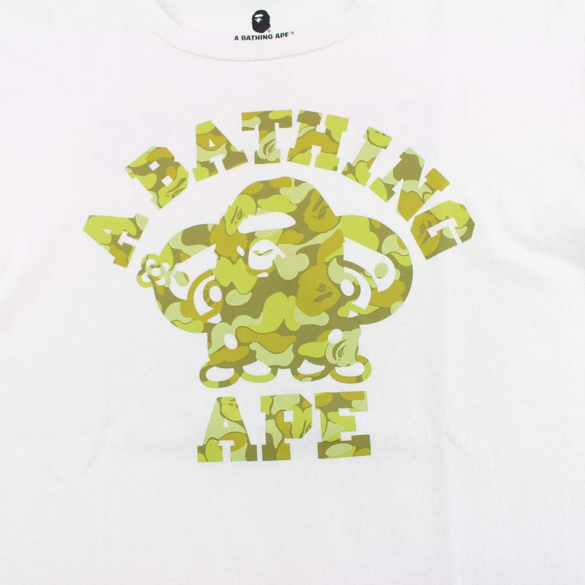 Bape ABC Yellow plaid Camo Milo College Logo Tee White - SaruGeneral