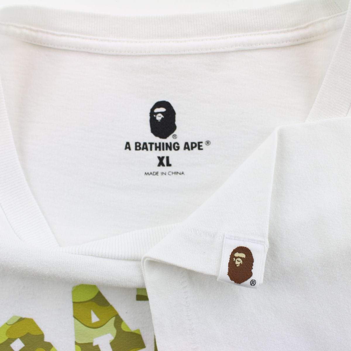 Bape ABC Yellow plaid Camo Milo College Logo Tee White - SaruGeneral