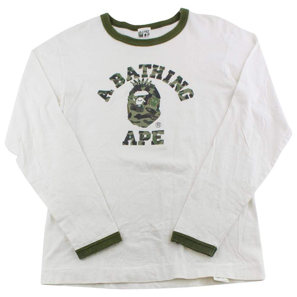 Bape x Kaws 1st Green Camo NYC College Logo Tee White - SaruGeneral