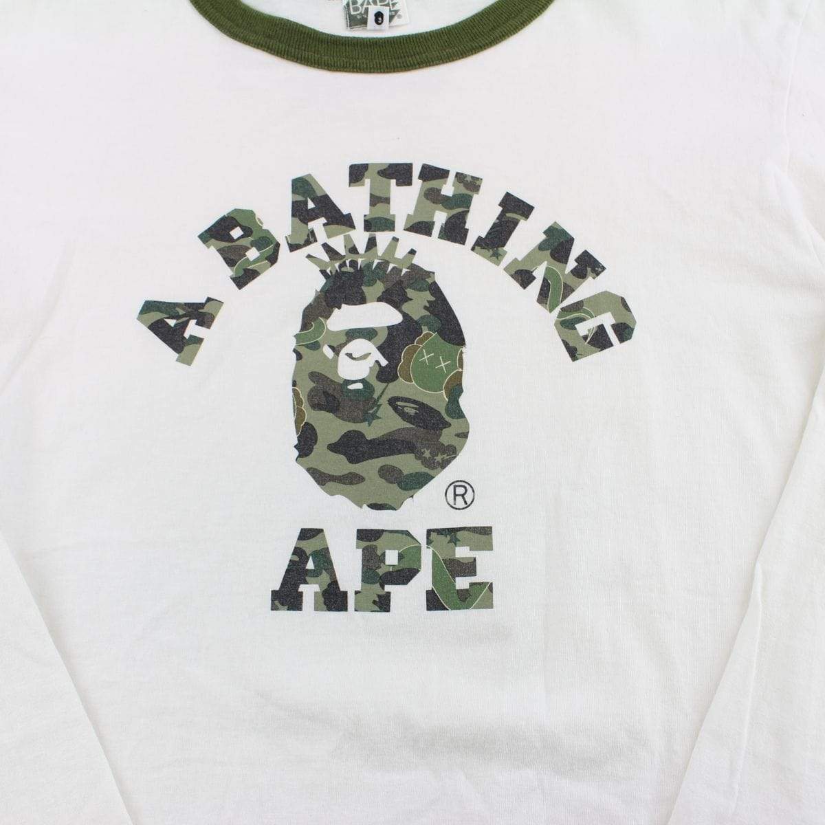 Bape x Kaws 1st Green Camo NYC College Logo Tee White - SaruGeneral