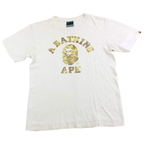 T-shirt universitaire Bape Angry Face Desert Camo blanc
