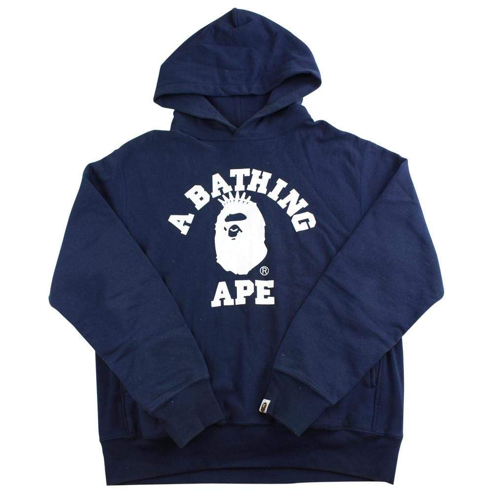 bape white nyc college logo hoodie Navy - SaruGeneral
