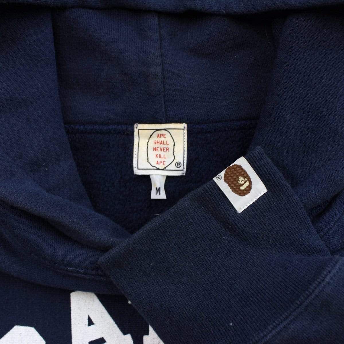 bape white nyc college logo hoodie Navy - SaruGeneral