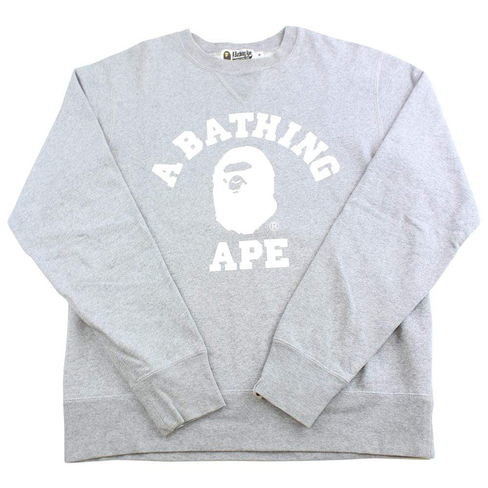 bape white college logo crewneck grey - SaruGeneral