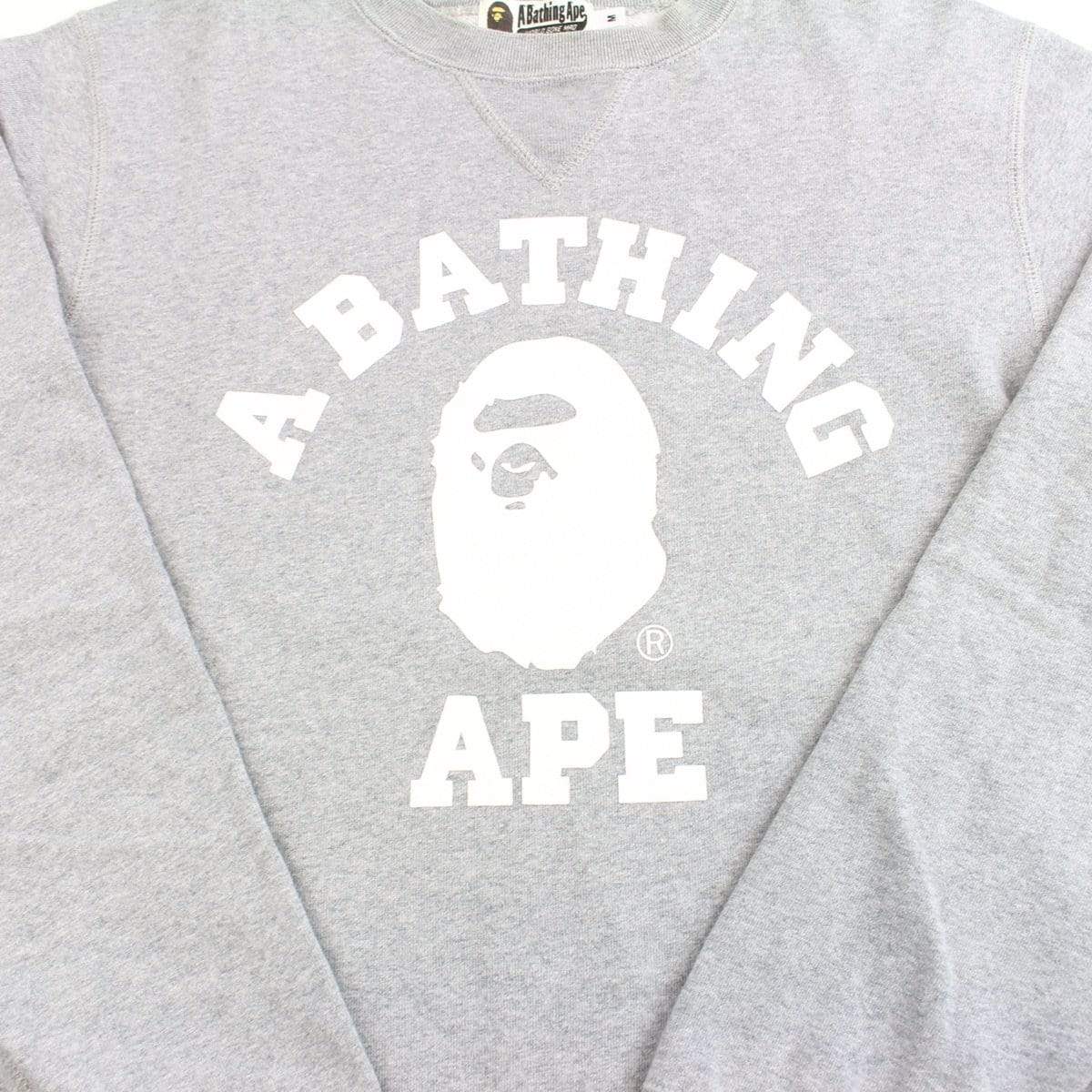 bape white college logo crewneck grey - SaruGeneral