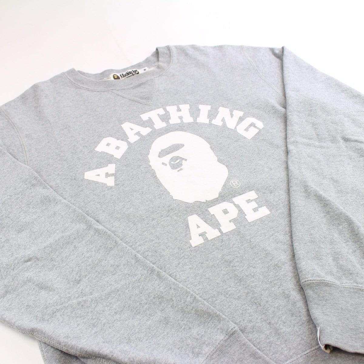 bape white college logo crewneck grey - SaruGeneral