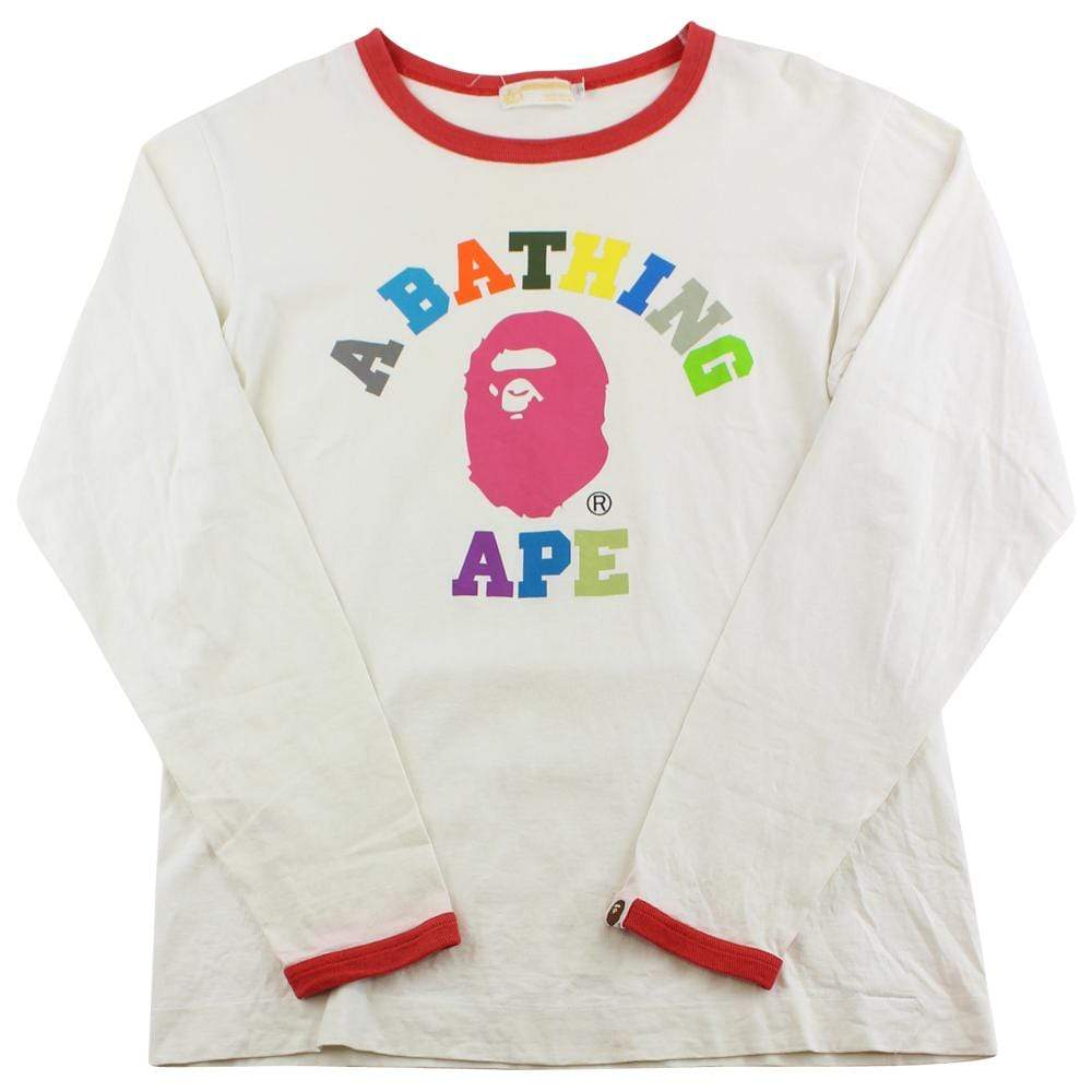 Bape Block Colours College Logo LS White - SaruGeneral