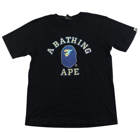 T-shirt Bape bleu avec logo Bapesta College noir