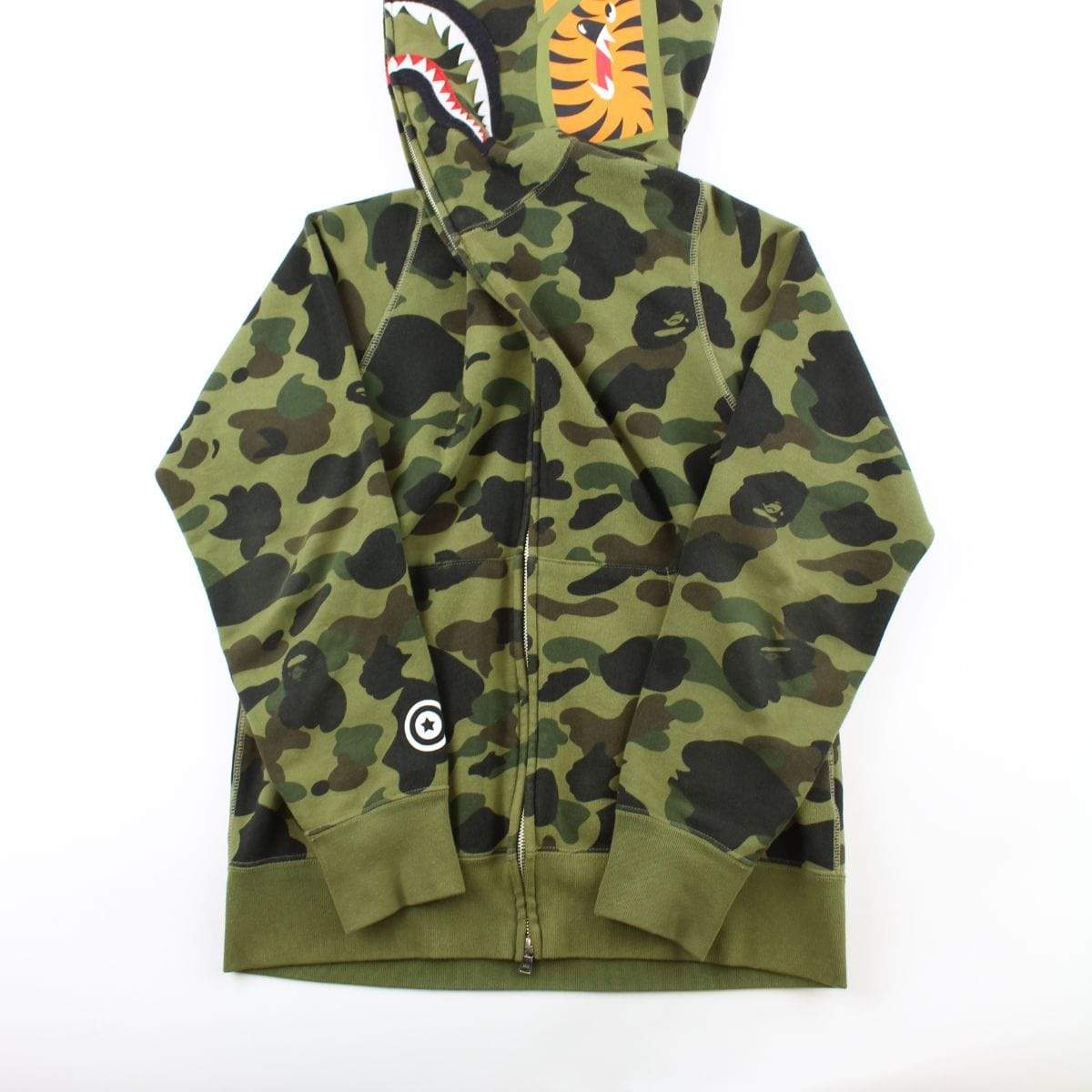 Bape 1st Green Camo Full Zip Shark Hoodie - SaruGeneral