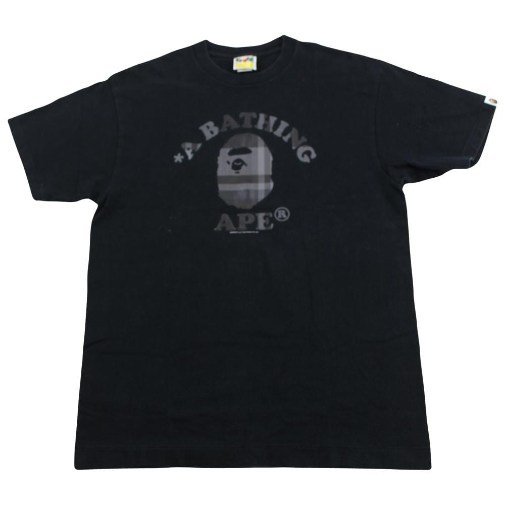 Bape Black Plaid College Logo Tee Black - SaruGeneral