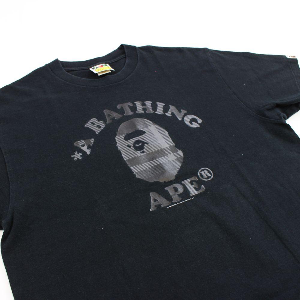 Bape Black Plaid College Logo Tee Black - SaruGeneral