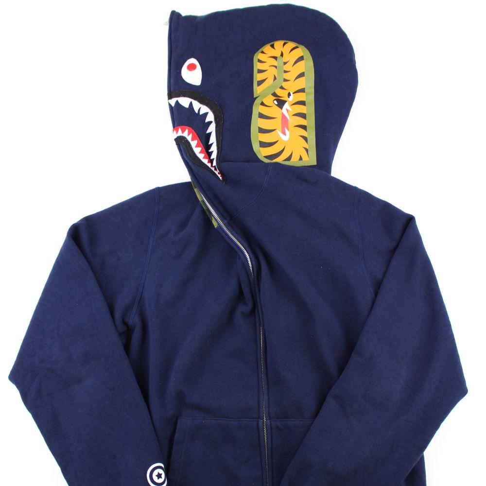 Bape 1st Green Camo Face Shark Hoodie Navy - SaruGeneral