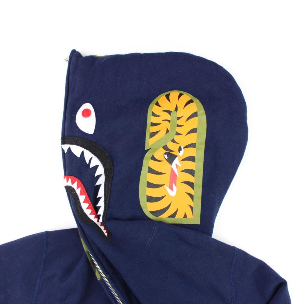 Bape 1st Green Camo Face Shark Hoodie Navy - SaruGeneral