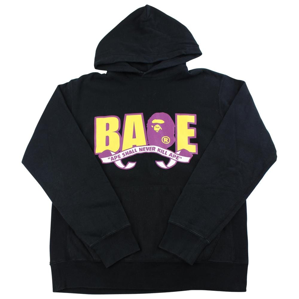 Bape purple script big ape logo hoodie black - SaruGeneral