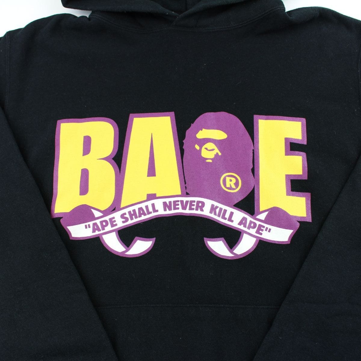 Bape purple script big ape logo hoodie black - SaruGeneral