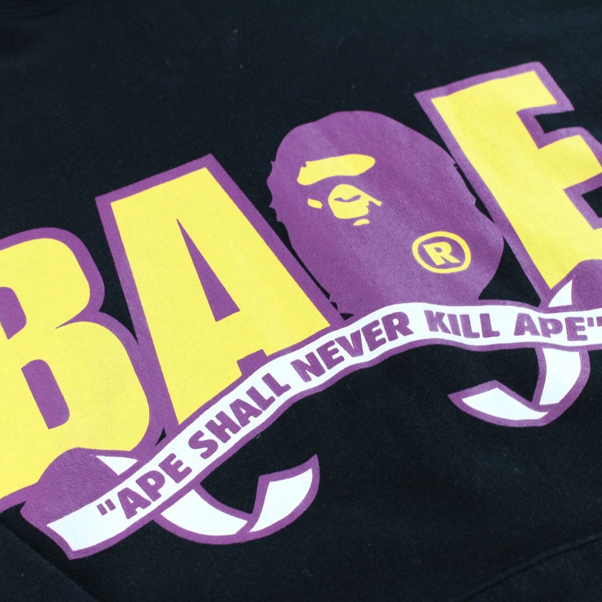 Bape purple script big ape logo hoodie black - SaruGeneral
