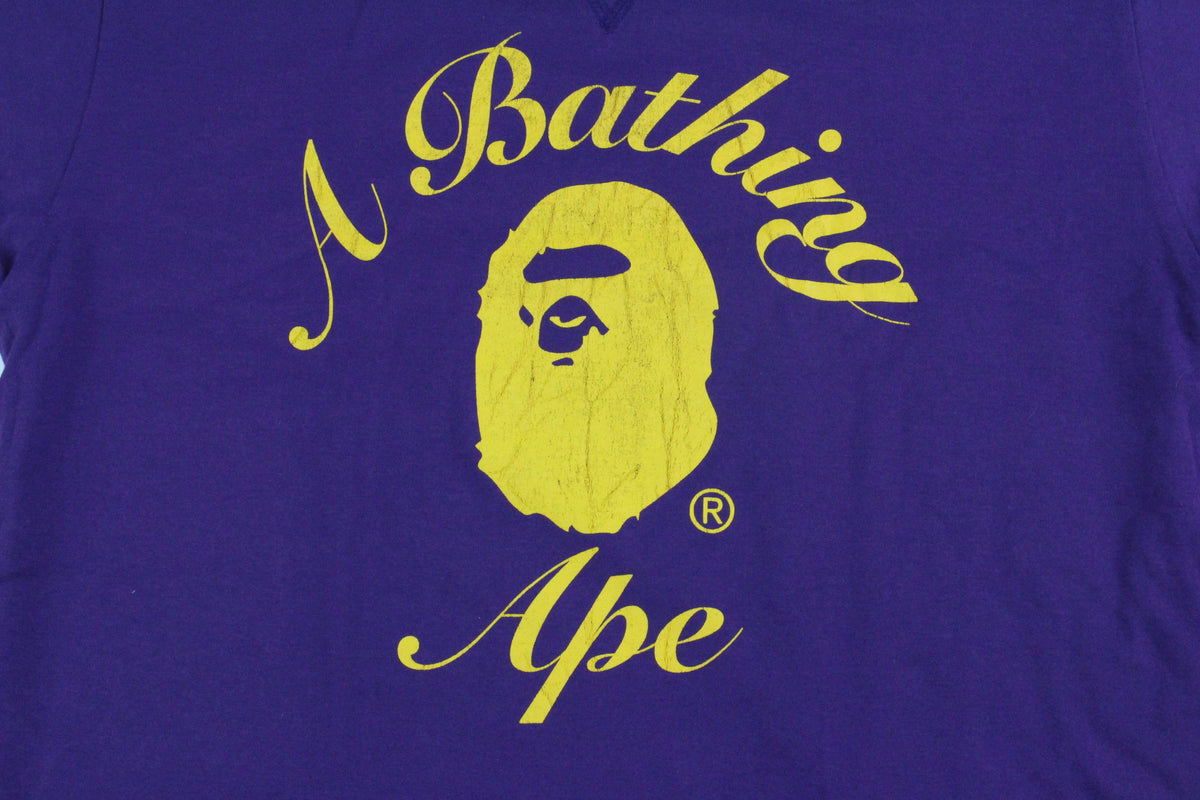 Bape white Multicamo Reverse Yellow College Logo Purple Tee - SaruGeneral