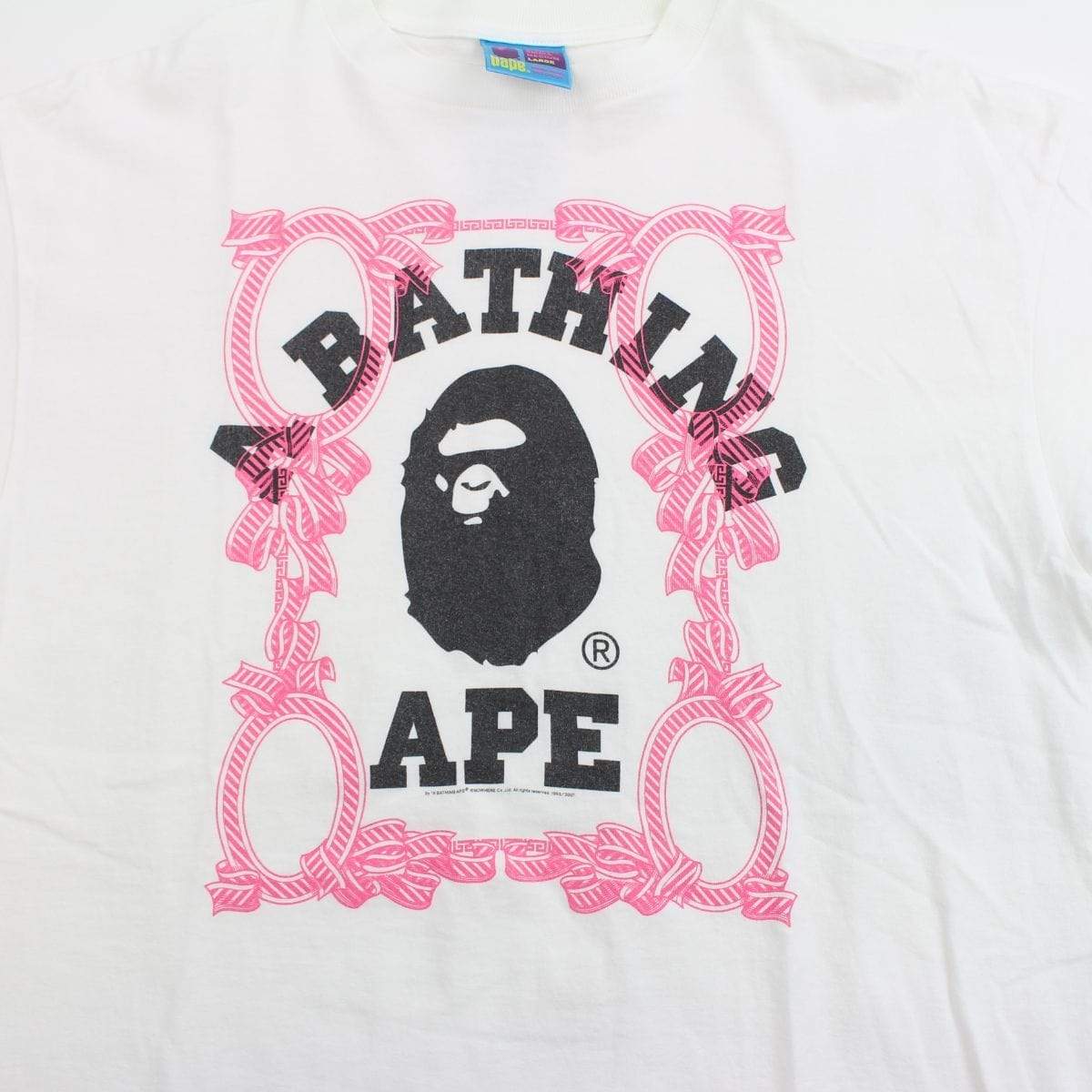 Bape Black College Logo Pink Ribbon Tee White - SaruGeneral