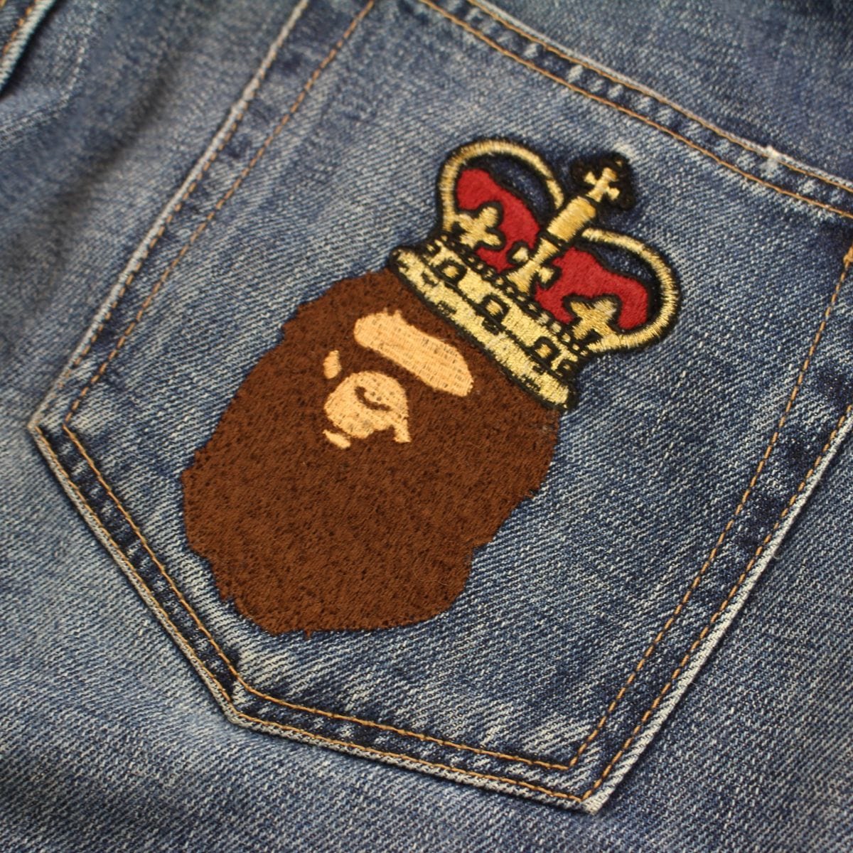 Bape crown big ape logo denim jeans - SaruGeneral