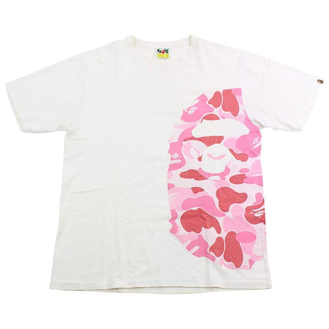 T-shirt Bape ABC rose camouflage avec logo Big Ape sur le côté, blanc