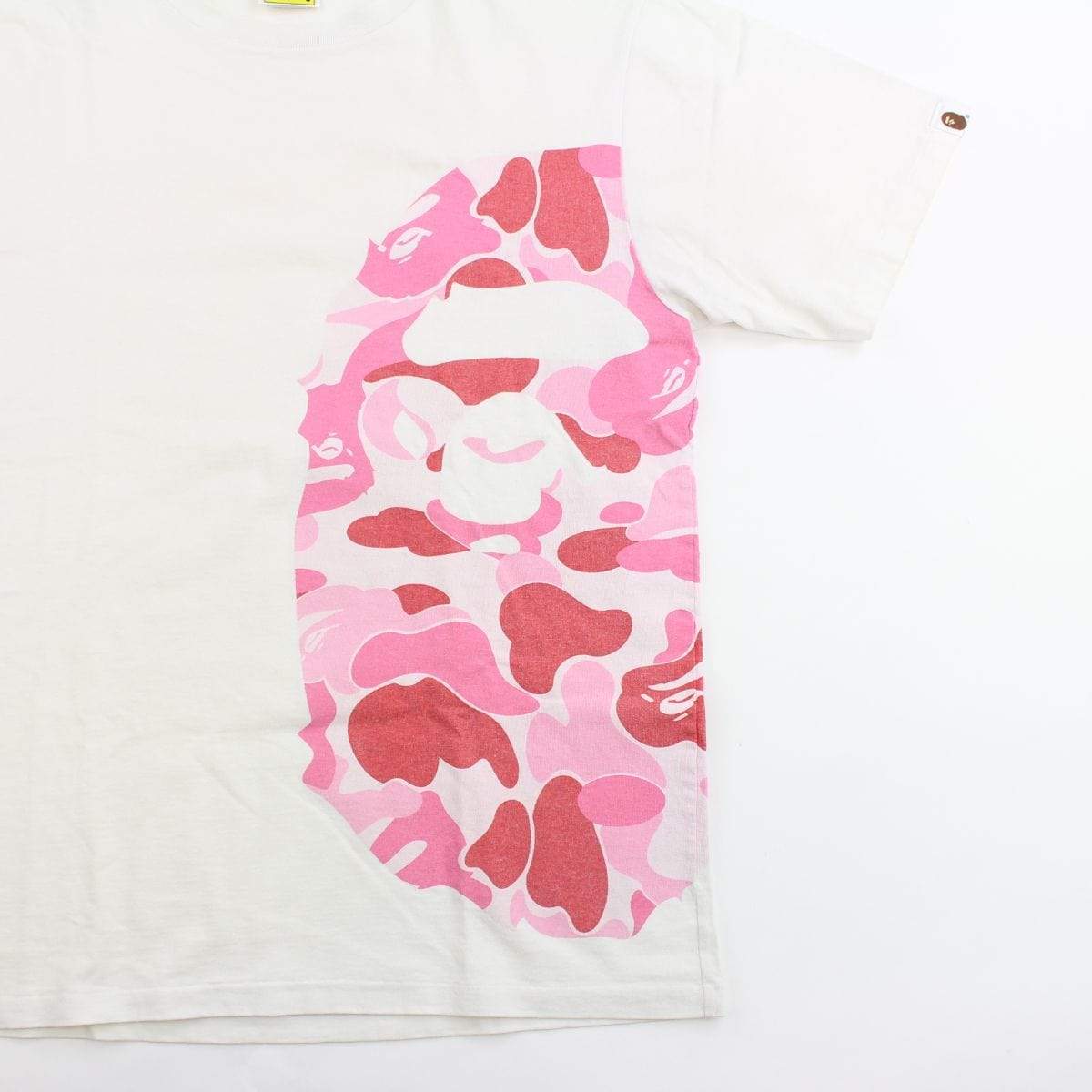 Bape ABC Pink Camo Side Big Ape Logo Tee White - SaruGeneral