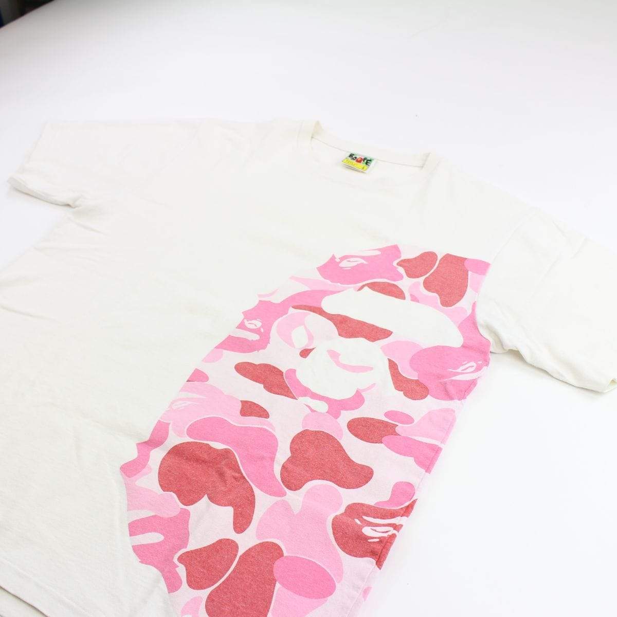 Bape ABC Pink Camo Side Big Ape Logo Tee White - SaruGeneral
