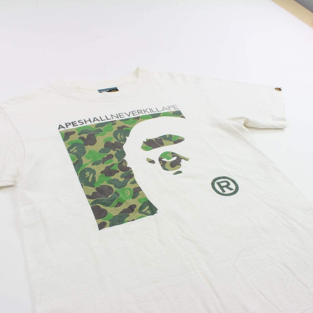 Bape ABC Green Camo Box Ape Logo Tee White - SaruGeneral